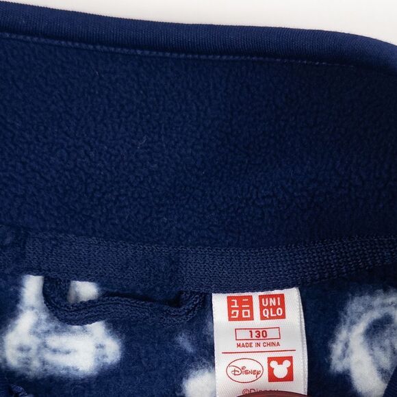 Uniqlo Fleece Jacket Kids 130cm 7-8 Navy Blue Disney Mickey Mouse Full Zip - Picture 6 of 9